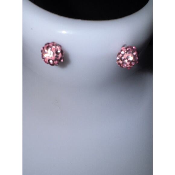 -EARRINGS Pink .25” Post With Rhinestones For Women - Picture 2 of 10